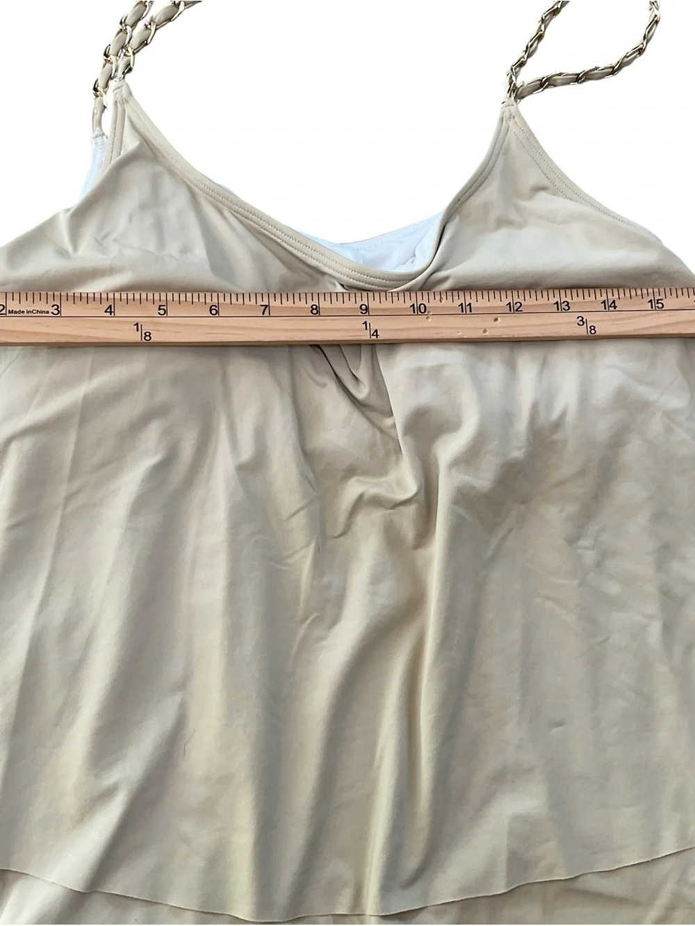 NWT Michael Kors Sand Layered Tankini Top Gold Chain Straps Size Small